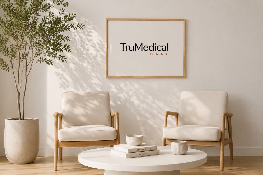 TruMedical Care waiting area with branded artwork